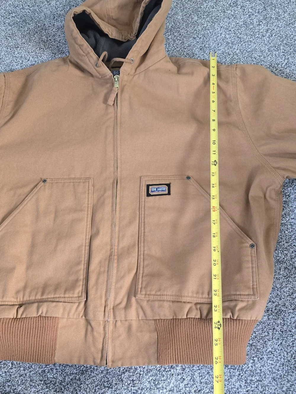 Big Smith Hooded Men's Tan Canvas Work Jacket Size Large - Picture 4 of 4